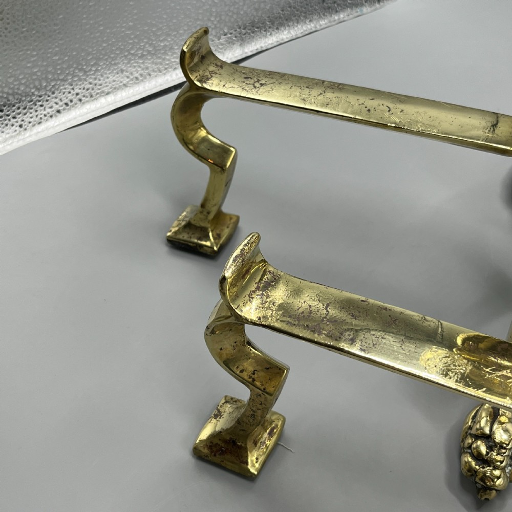 Large Victorian Brass Fire Dogs with Lion Paw Feet View XXII