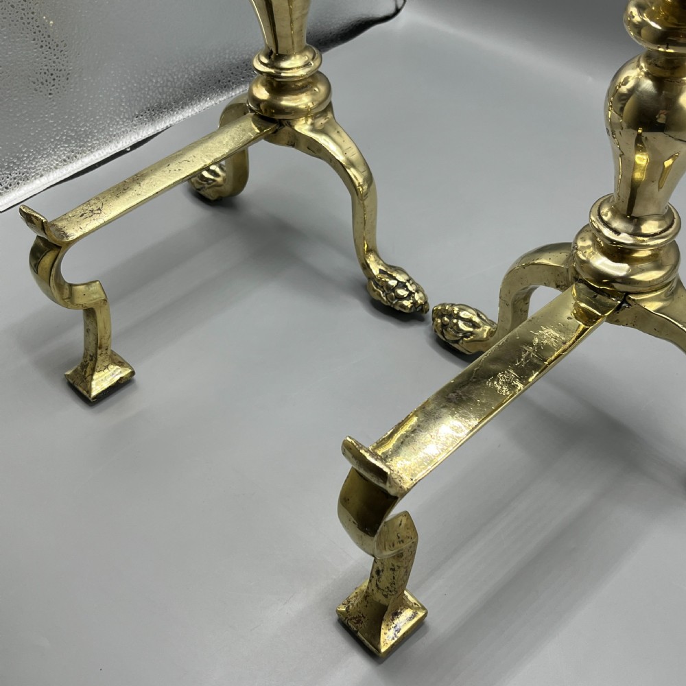Large Victorian Brass Fire Dogs with Lion Paw Feet View XXIII