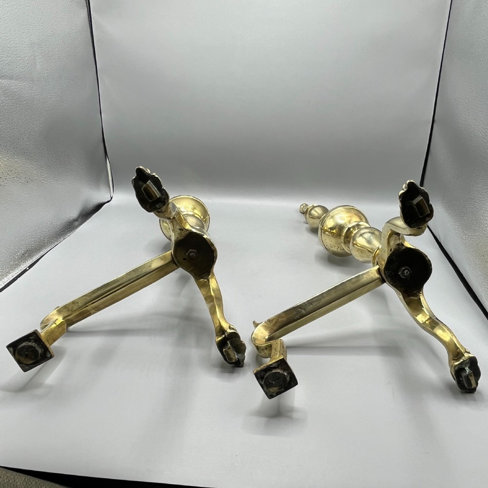 Large Victorian Brass Fire Dogs with Lion Paw Feet View XXIV