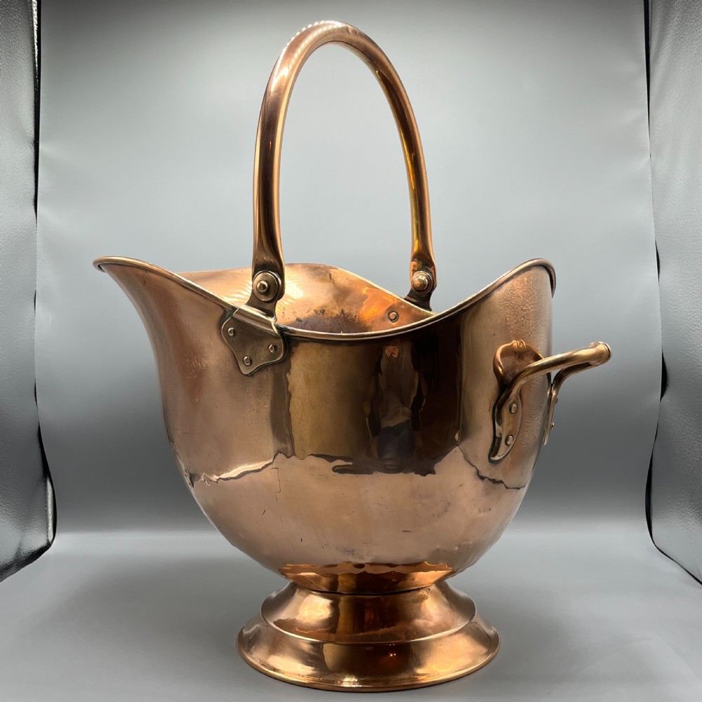 Large Victorian Copper Helmet Coal Scuttle / Log Bin by Henry Loveridge & Co View IV