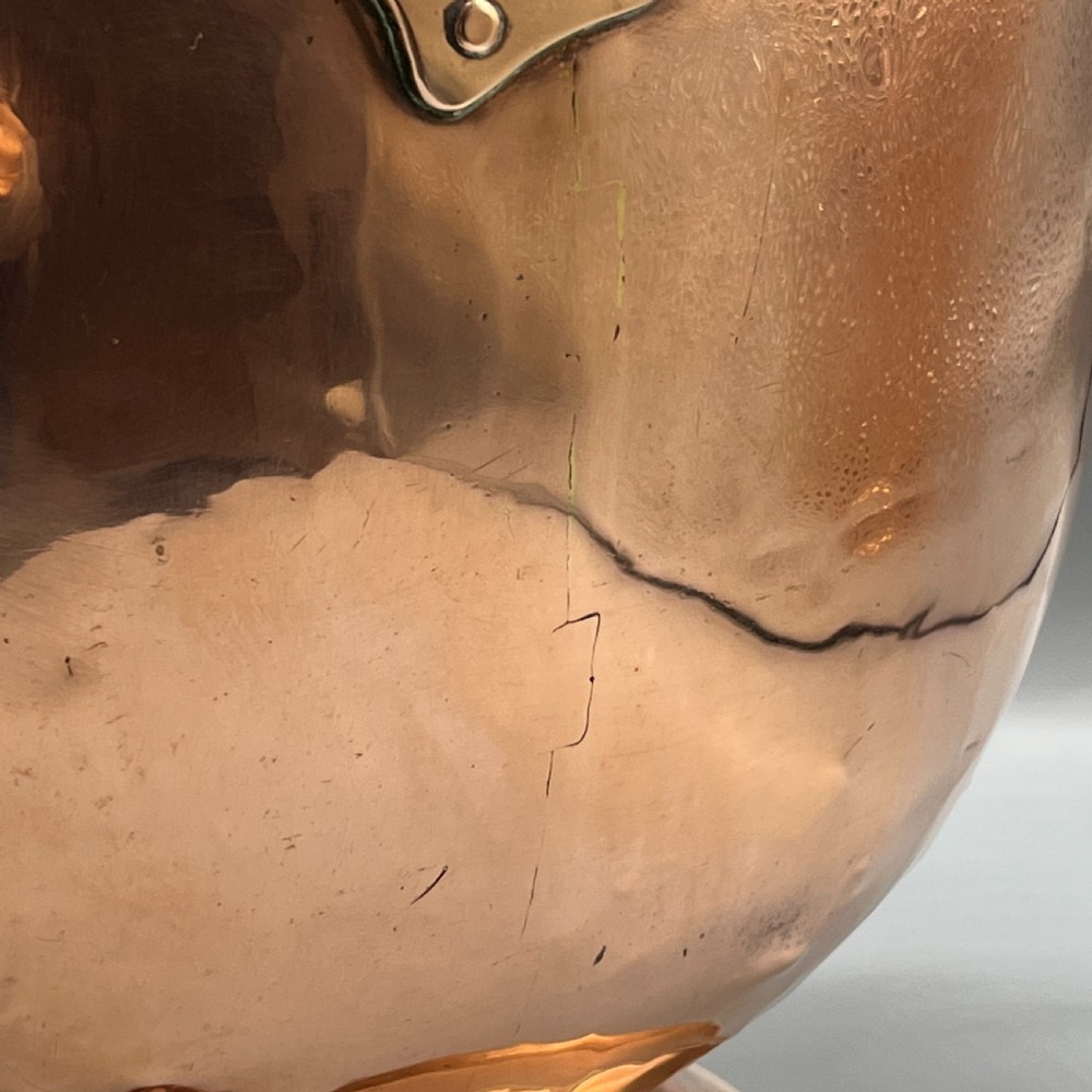 Large Victorian Copper Helmet Coal Scuttle / Log Bin by Henry Loveridge & Co View V