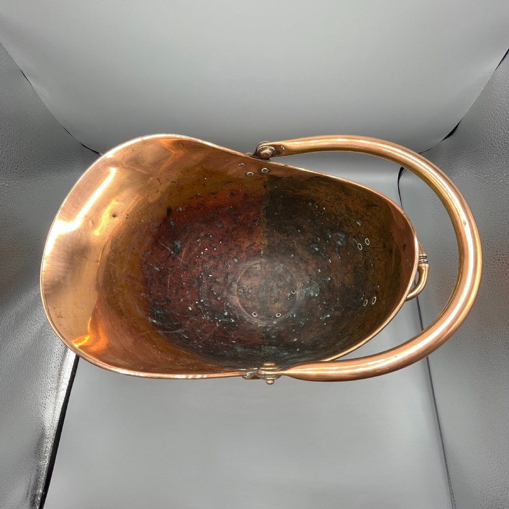 Large Victorian Copper Helmet Coal Scuttle / Log Bin by Henry Loveridge & Co View XV