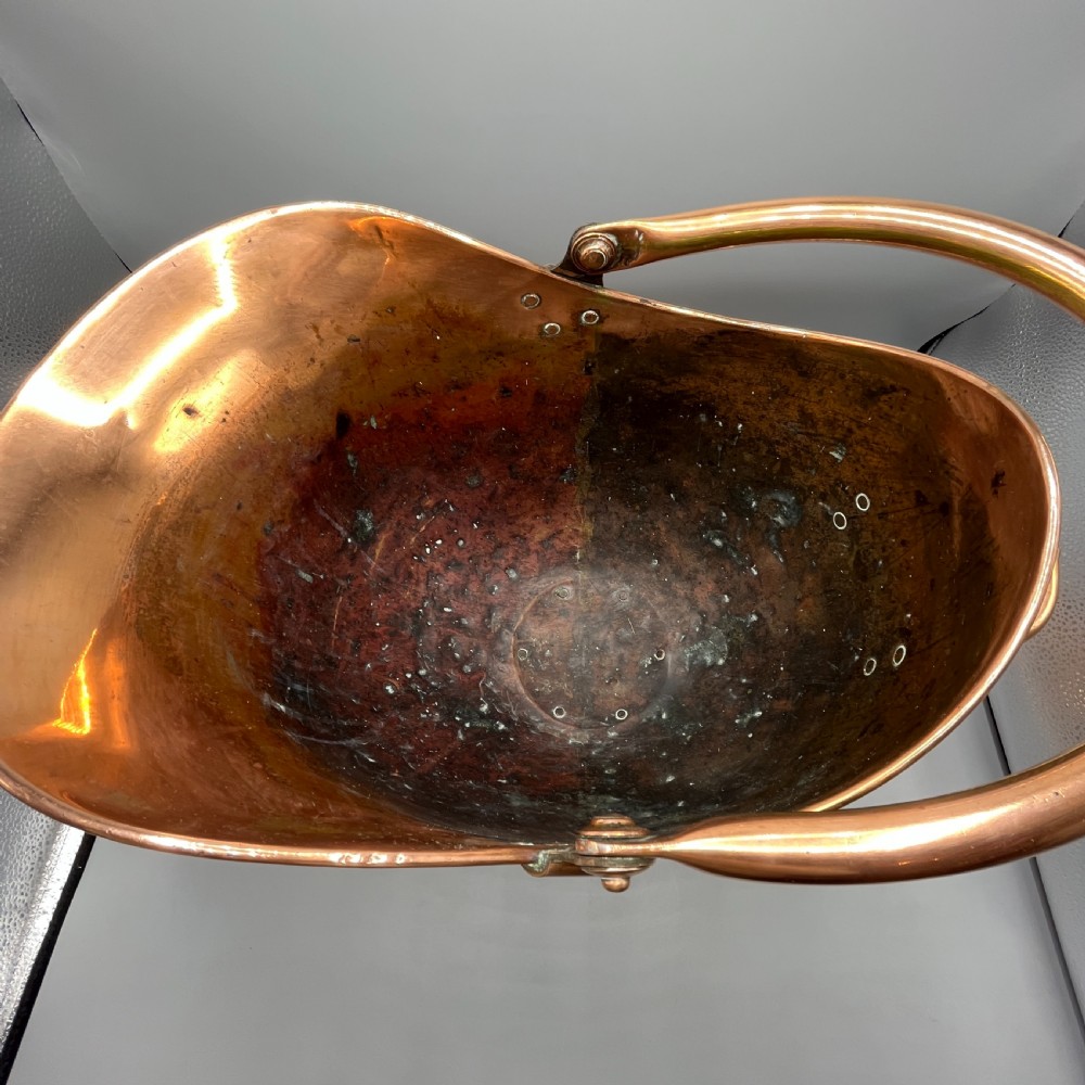 Large Victorian Copper Helmet Coal Scuttle / Log Bin by Henry Loveridge & Co View XVI