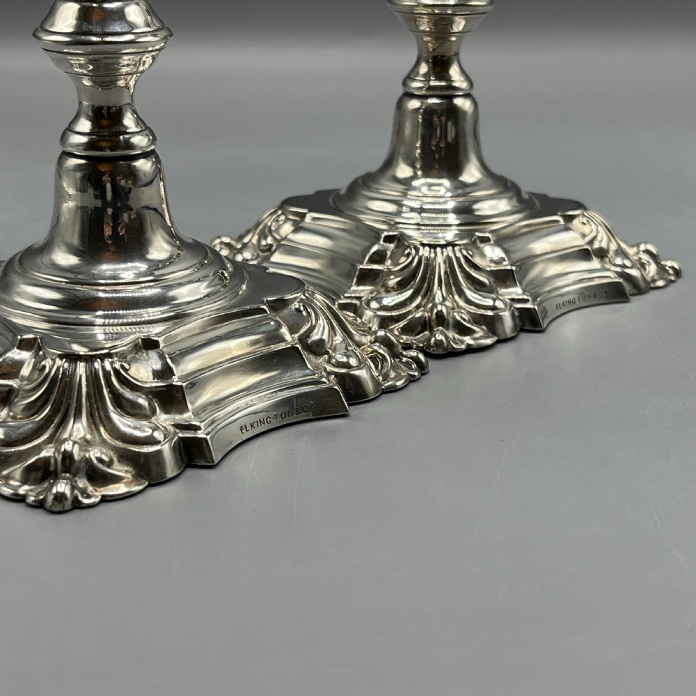 Pair Elkington & Co Silver Plated Candlesticks View XVIII