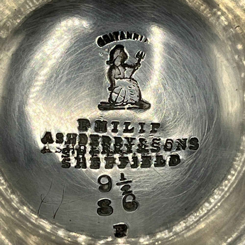 A circular silver-plated tazza dish with a shallow tray resting on a moulded pedestal stem and flared base. View XIV