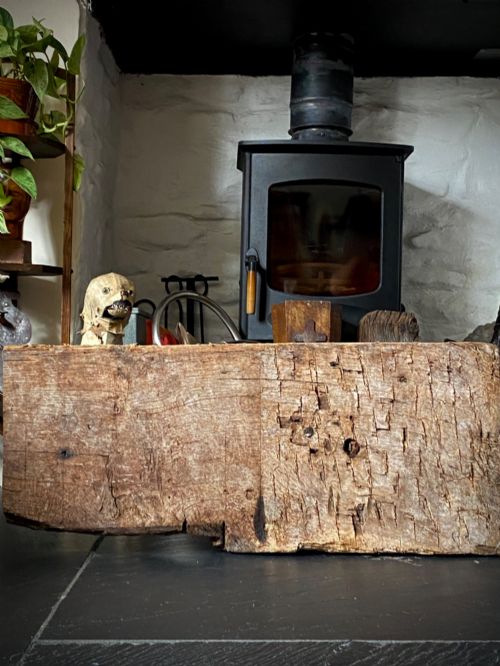 Rare Salvaged Antique 17th Century Solid Oak Inglenook Beam End with Apotropaic Taper Burn