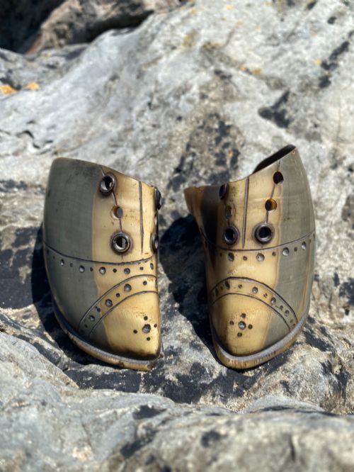 Pair Beautiful Antique 19th Century Folk Art Miniature Shoes Made from Little Hooves