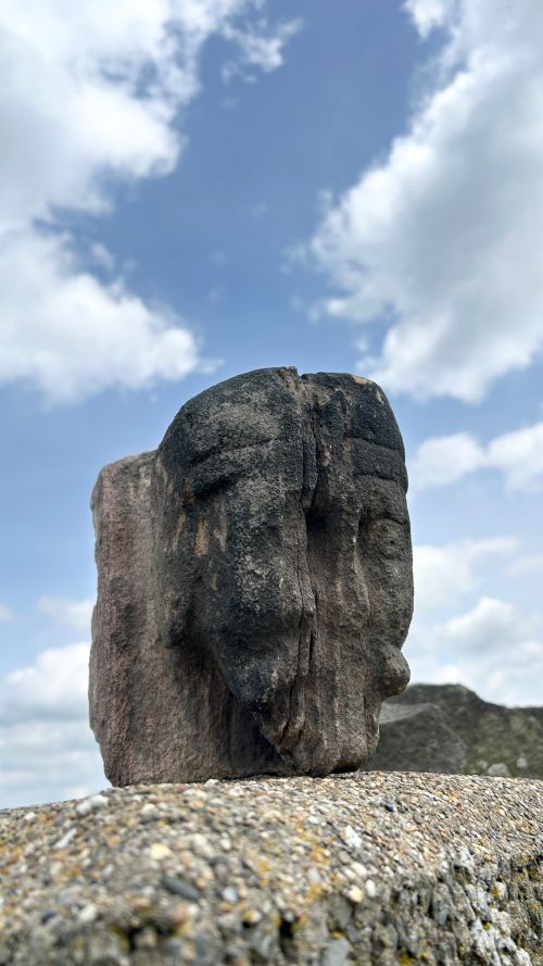 Magnificent Early 17th Century Carved Stone Head from the Out Houses of Newton Old Hall, Derbyshire