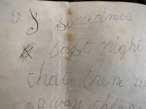 fig 3. A folded 19th-century handwritten letter on creased cream paper with cursive script and a red Queen Victoria halfpenny postage stamp.
