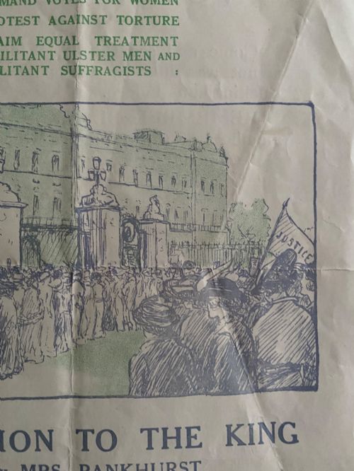 fig 5. Rare Antique Original 1914 Suffragette Double Sided Flyer – Emmeline Pankhurst’s Deputation to Buckingham Palace