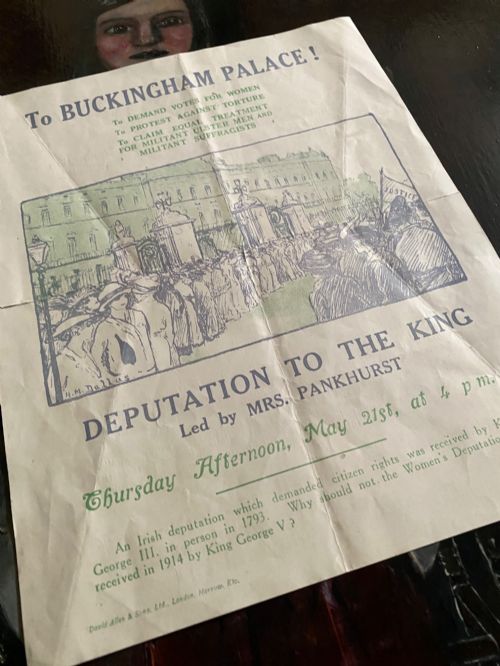 fig 6. Rare Antique Original 1914 Suffragette Double Sided Flyer – Emmeline Pankhurst’s Deputation to Buckingham Palace
