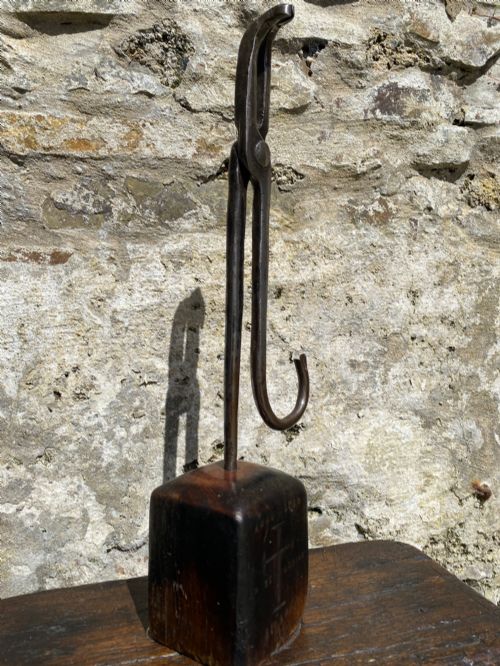 Substantial Steel Curiosity Treen Base Engraved with Cross & Latin Phrase