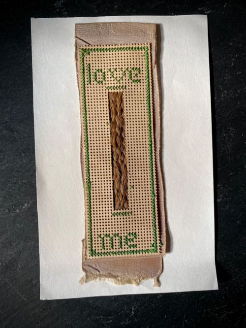 Antique 19th C. Love Token Bookmark with Braided Human Hair Centre ‘Love Me’