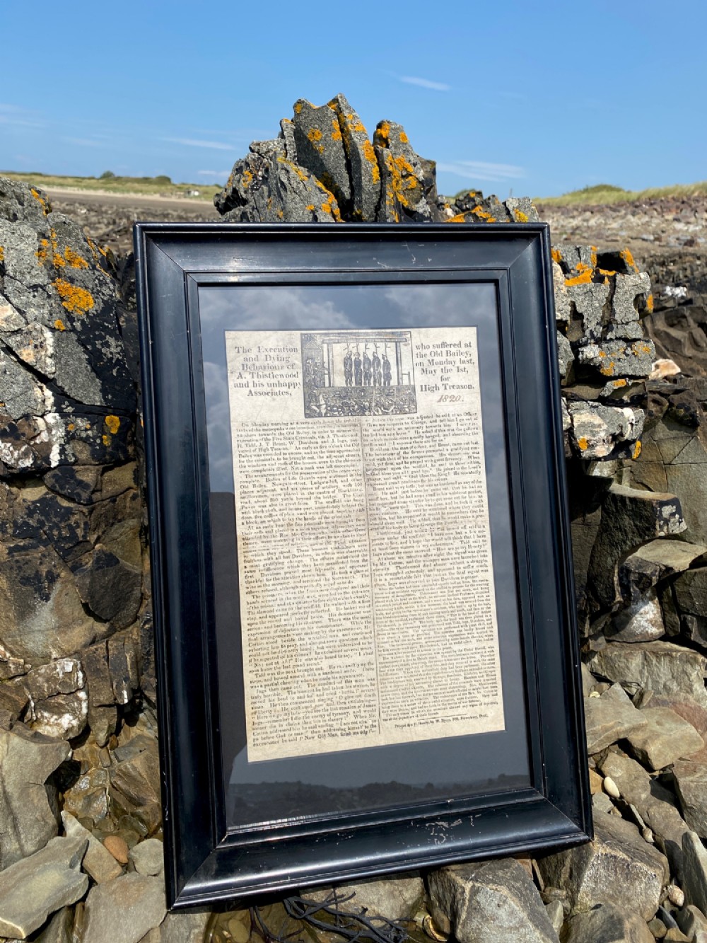A nineteenth-century printed paper broadside with a top woodcut depicting a gallows execution above double columns of letterpress text. View IV