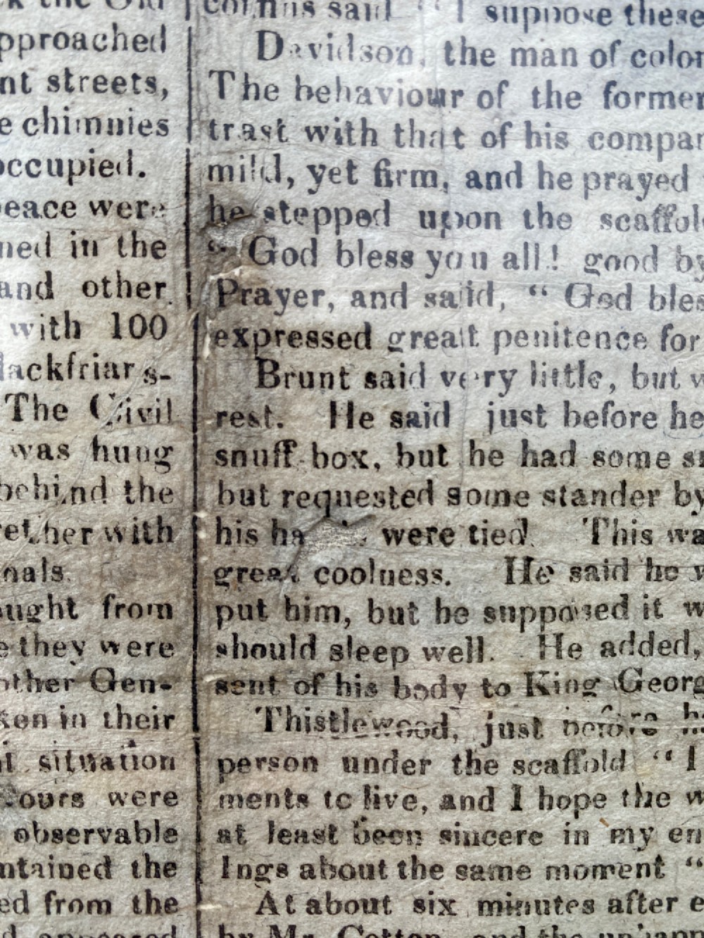 A nineteenth-century printed paper broadside with a top woodcut depicting a gallows execution above double columns of letterpress text. View X