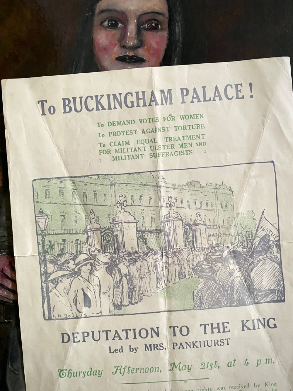 Rare Antique Original 1914 Suffragette Double Sided Flyer – Emmeline Pankhurst’s Deputation to Buckingham Palace