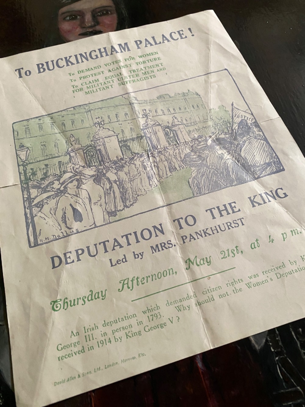 Rare Antique Original 1914 Suffragette Double Sided Flyer – Emmeline Pankhurst’s Deputation to Buckingham Palace View VII