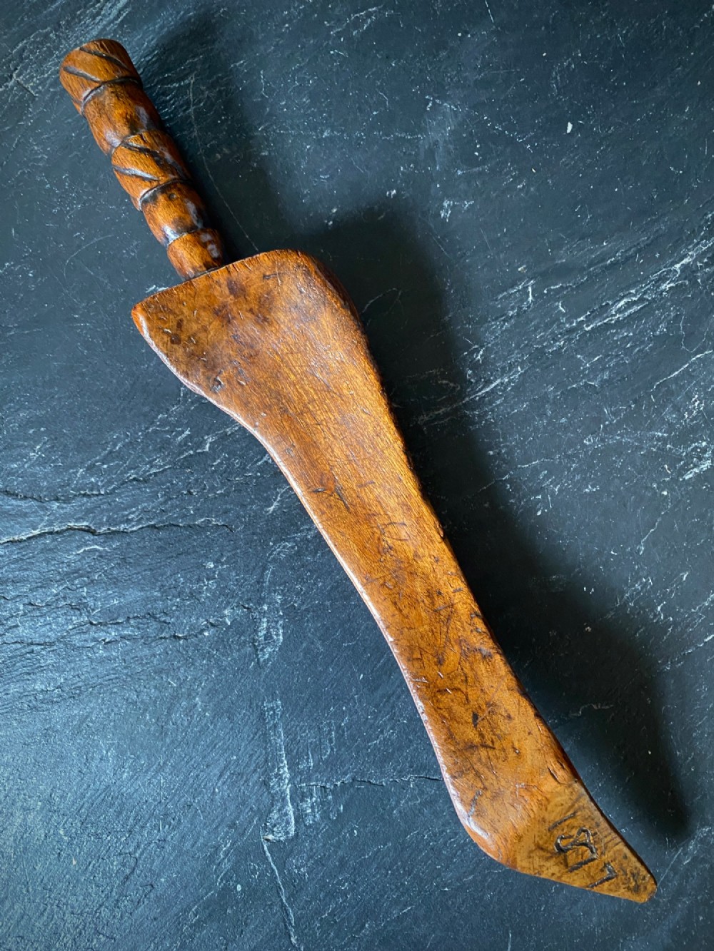Antique 19th Century Treen Folk Art Knitting Sheath Initialled AH CB & Dated 1877 View III