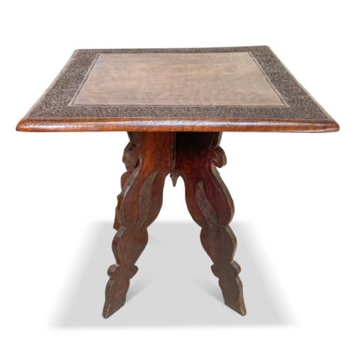Anglo Indian Carved Exotic Hardwood Square Side Table