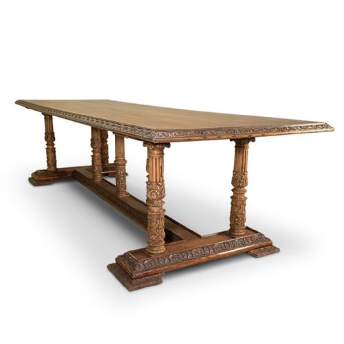 Refectory Dining Table Raised on Seven Carved Corinthian Column Legs