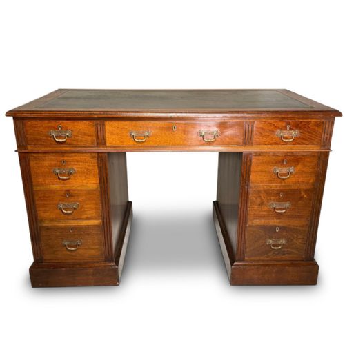 Oak Twin Pedestal Desk with Leather Top