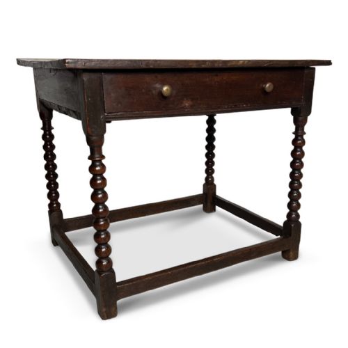 Jointed Oak Side Table with Drawer on Bobbin Turned Legs