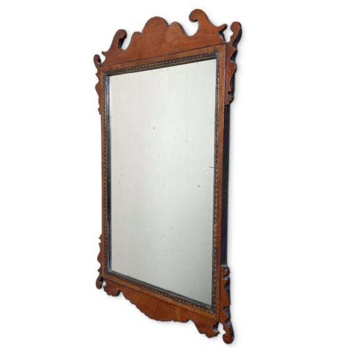 Victorian Mahogany Fretwork Mirror with Gilt Carved Ribbon Border