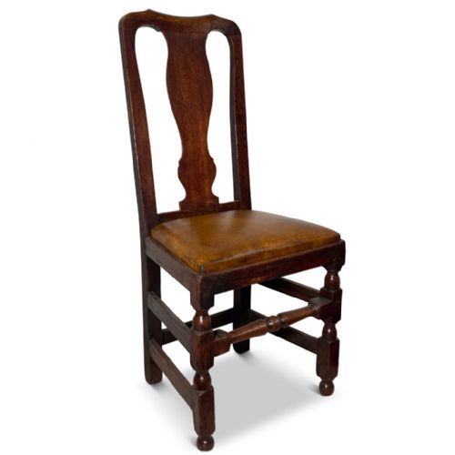 George III Oak Splatback Chair with Leather Seat