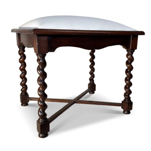 Oak Barley Twist Stool with Upholstered Seat