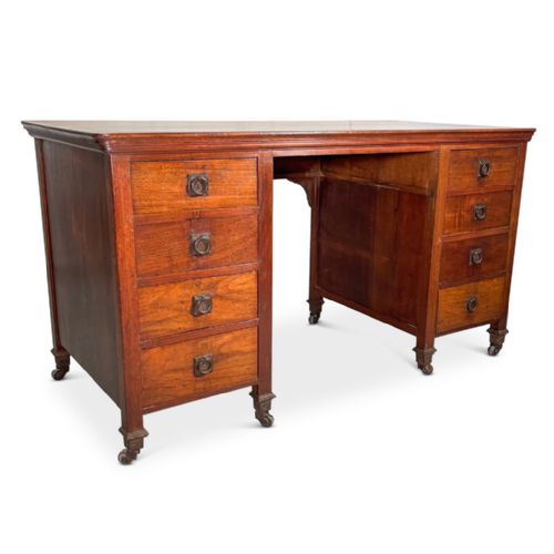 Twin Pedestal Walnut Desk with Eight Drawers
