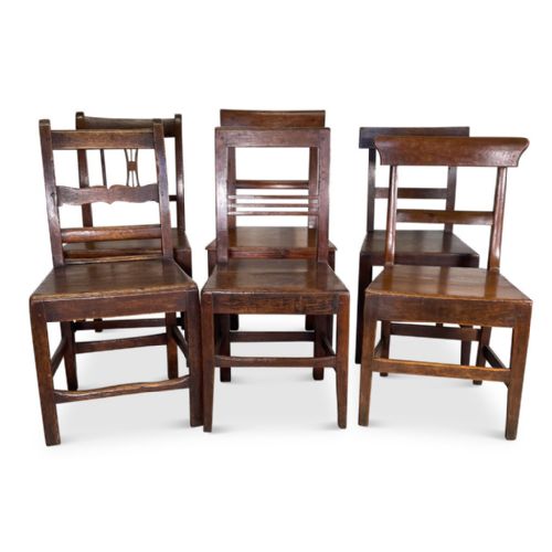 Assorted Set of Six George III Elm and Oak Dining Chairs