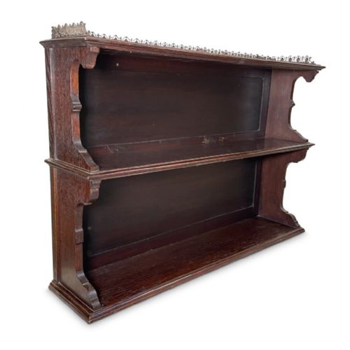 Oak Wall Shelf with Upper Gilt Metal Gallery