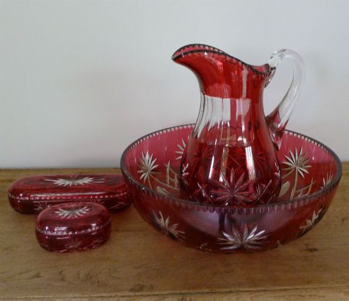 Antique Val Saint-lambert Crystal Jug and Bowl