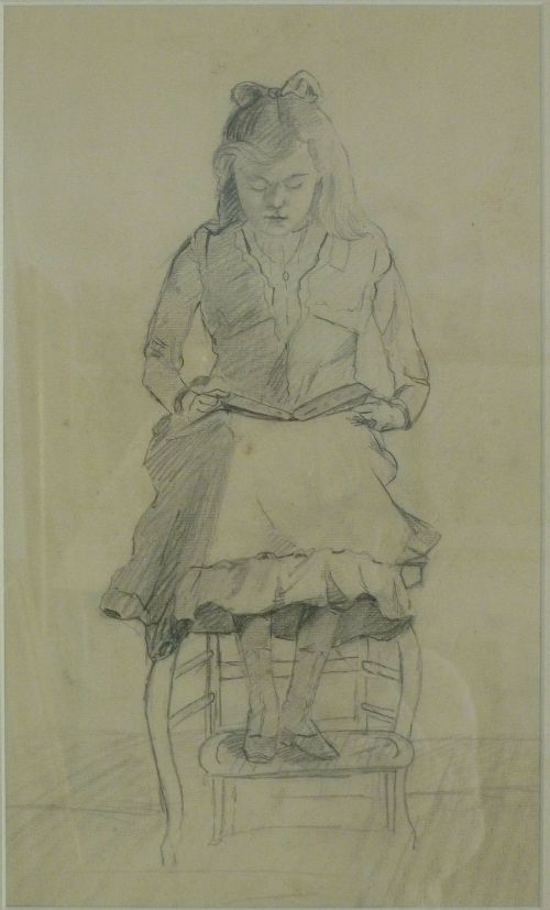 19th Century Drawing of a Young French Girl