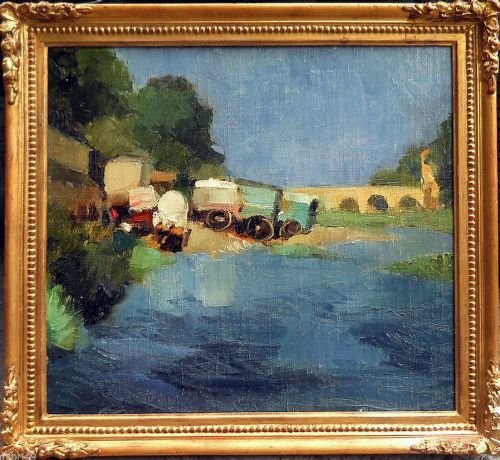 Gypsies by a River - Oil Painting - Belgium School