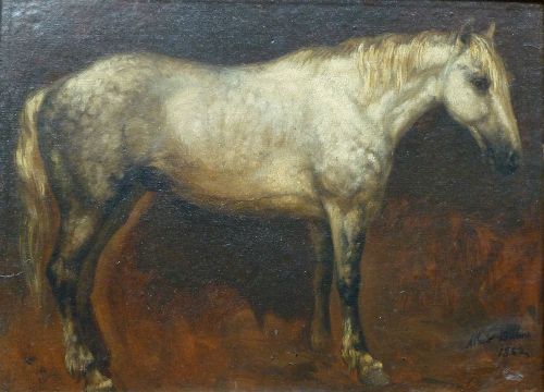 Dapple Grey Horse - Antique Oil Painting (1862)