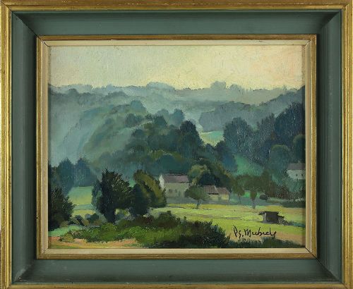 Farm in a Misty Landscape - Oil Painting