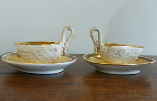 Pair of French Swan Sauceboats/creamer - French Porcelain