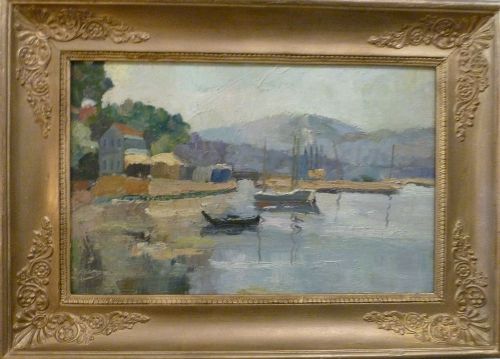 View of a Port - Oil Painting