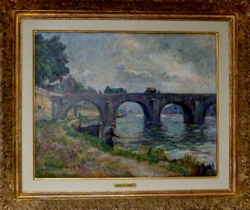 Bridge Over the Meuse at Namur - Antique Oil Painting