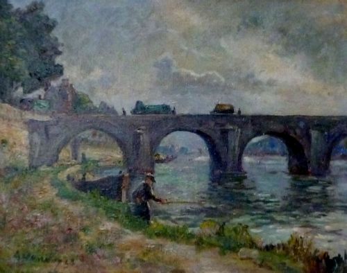 fig 2. Bridge Over the Meuse at Namur - Antique Oil Painting