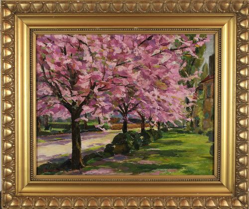 Antique Oil Painting - Avenue of Cherries