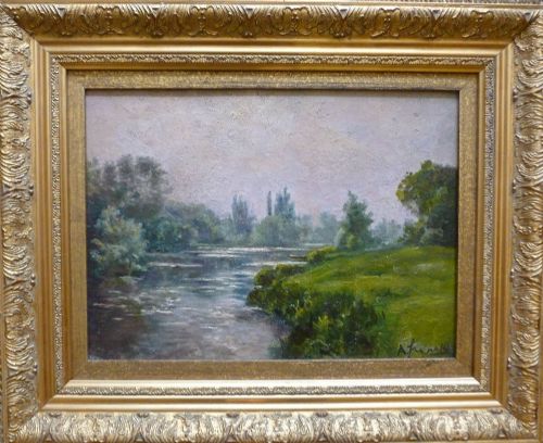 View of a River - Antique Oil Painting