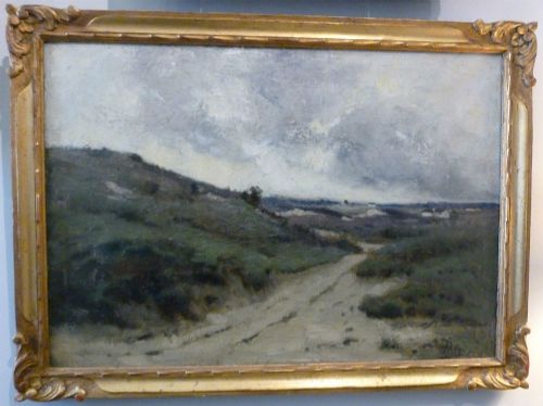 fig 1. Cottages in the Dunes - Antique Oil Painting