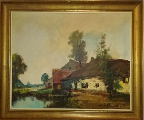 Farmstead by a Pond - Belgium School