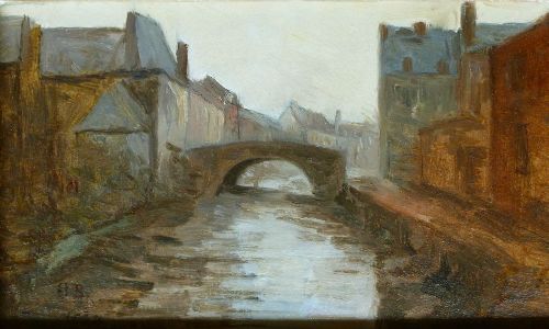 View of a Bridge - French Oil Painting