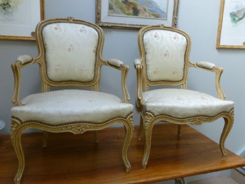 Pair of Louis Xv Style Fauteuil Chairs