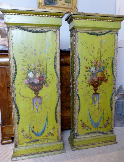Pair of Early French Painted Columns - 18th Century