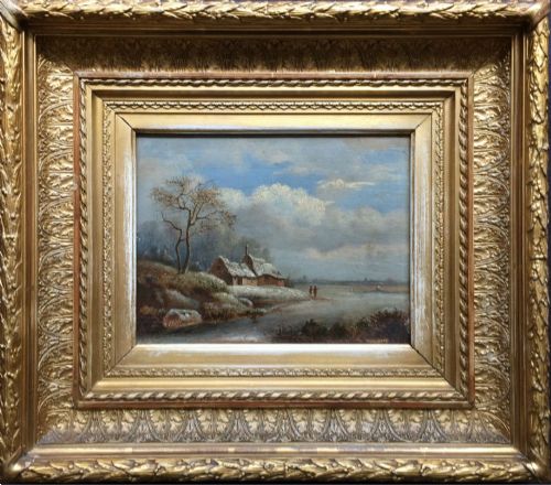 Winter Landscape - 19th Century Oil Painting