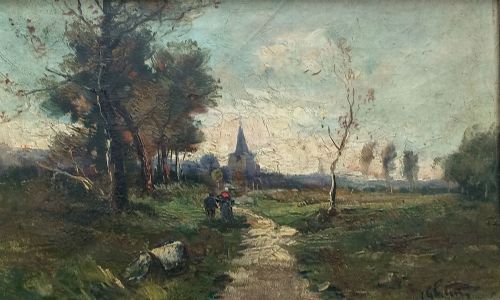 French Landscape - Antique Oil Painting